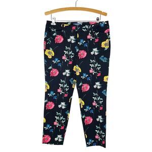 Old Navy Women's Pixie Mid Rise Pants Black Floral Colorful Size 12 Casual GUC
